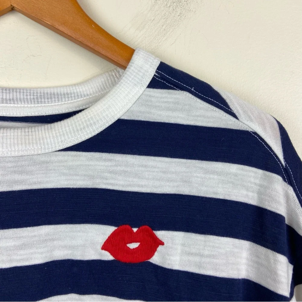 Old Navy The Easy Tee Navy White‎ Striped Breton Shirt Kiss Size XS Coastal - Picture 4 of 10